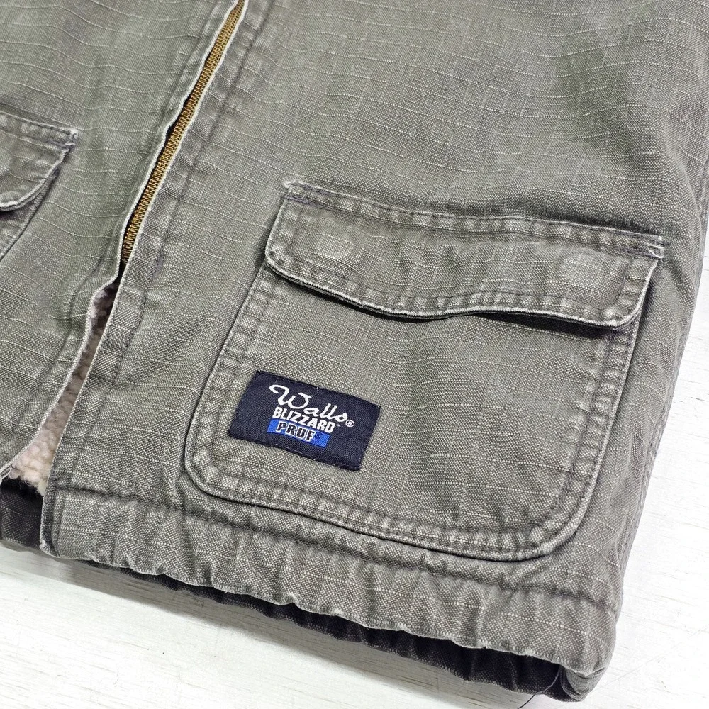 Walls Jacket Kids Boys Sz XS 4/5 Green Blizzard Pruf Ripstop Canvas Sherpa Lined